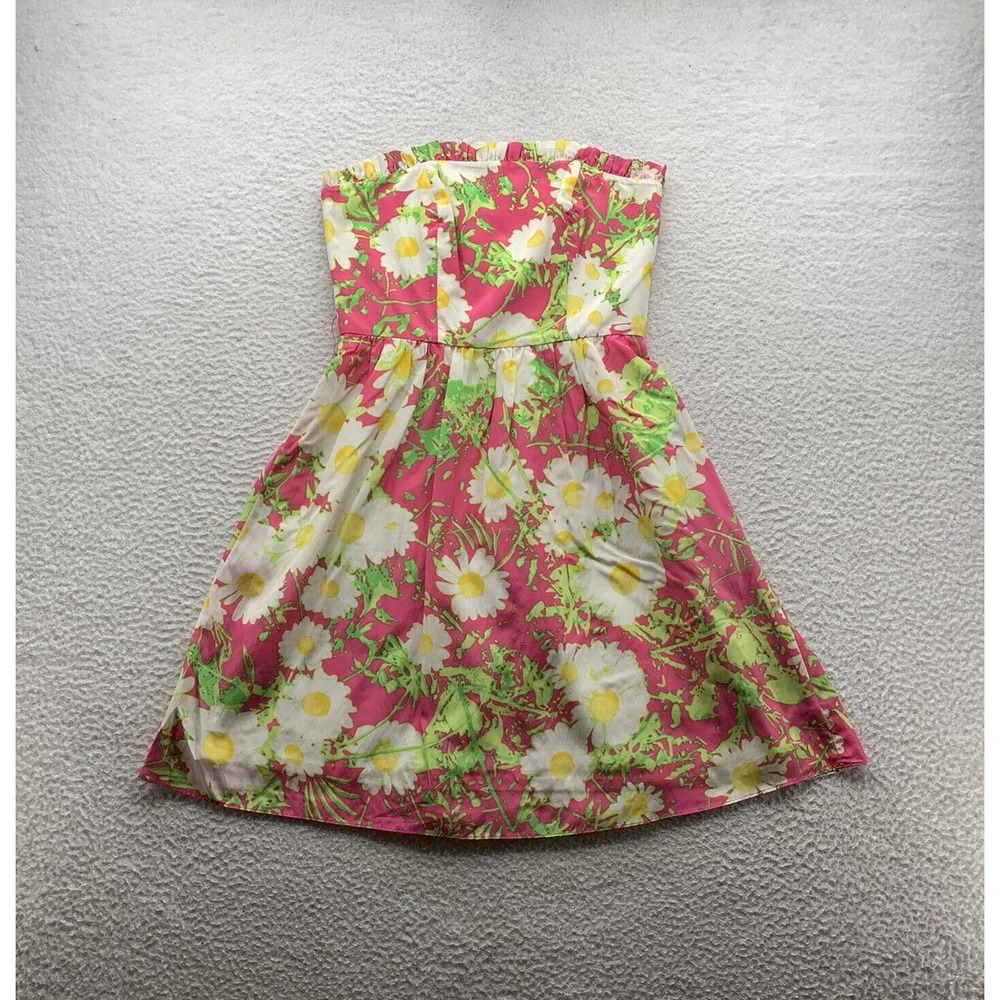 Lilly Pulitzer Strapless Dress‎ Size 2 Silk Blend Floral Preppy Southern Belle